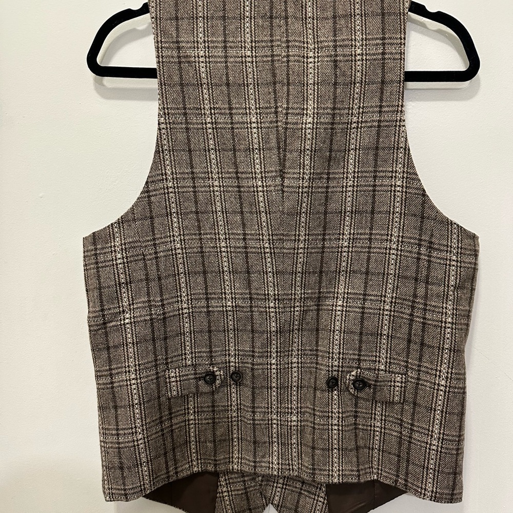 Wool Blend Plaid Vest - Brown Sz L - Picture 5 of 8
